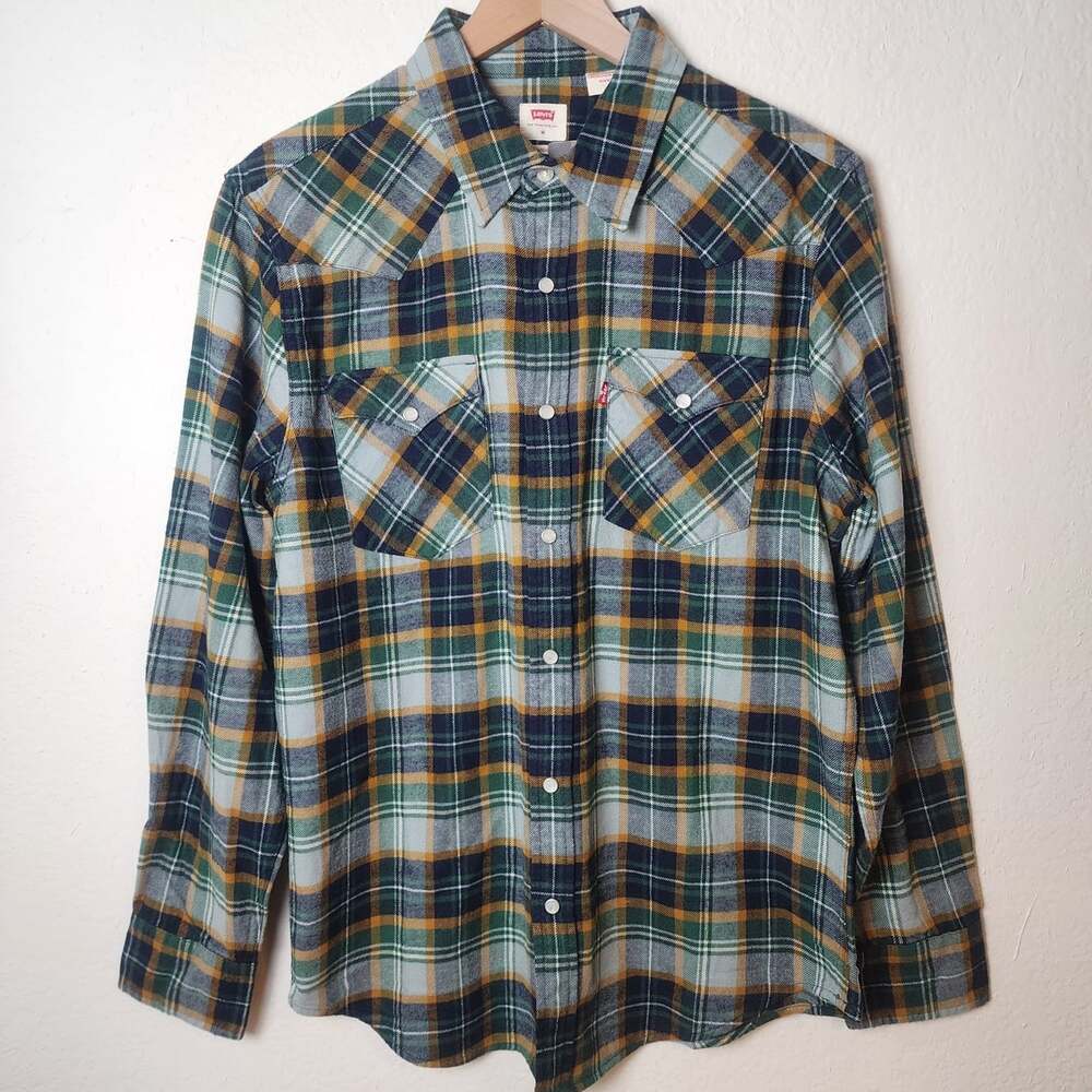 Levi's Shirt Mens Medium Multicolor Plaid The Western Flannel Long Sleeve Snap